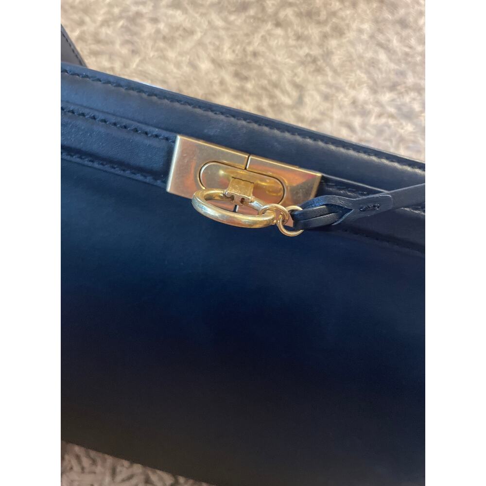 TORY BURCH Lee Radziwill Purse Lock and Key Hardware Black Leather Satchel Bag - Picture 4 of 11